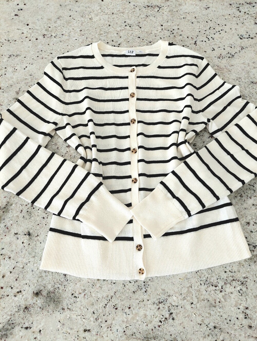 Gap Black & White Stripe Long Sleeve Crew Neck Cardigan Size S - Picture 12 of 13